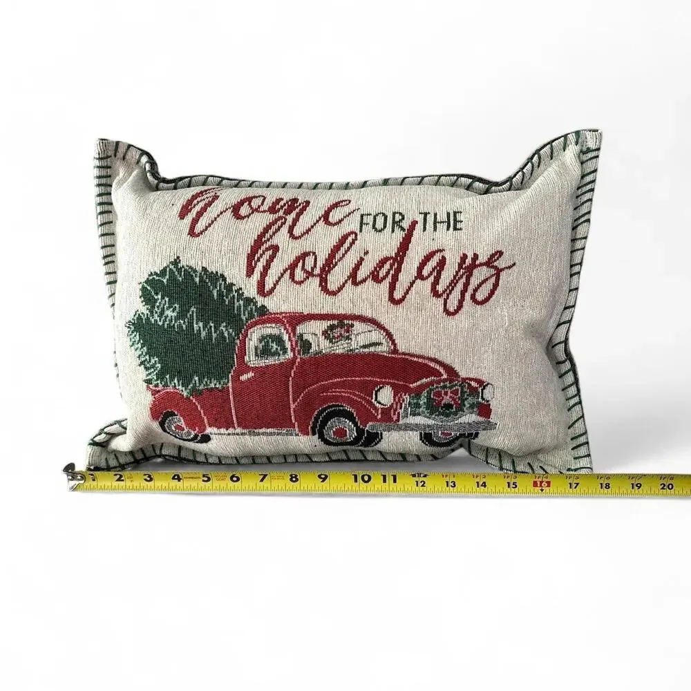 Vintage Christmas Throw Pillow Truck Tree Snowman Double Sided 18x10
